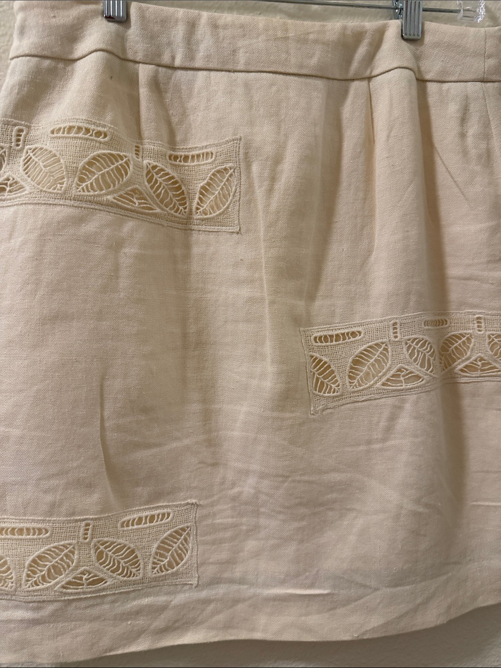 By Anthropologie Moulinette Soeurs Cream Embroidered Mini Skirt 100% linen - Picture 5 of 5